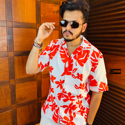 BUY RYON ORANGE FLORAL WITH WHITE COMBINATION CAMP COLLAR BEACH SHIRT | RYON