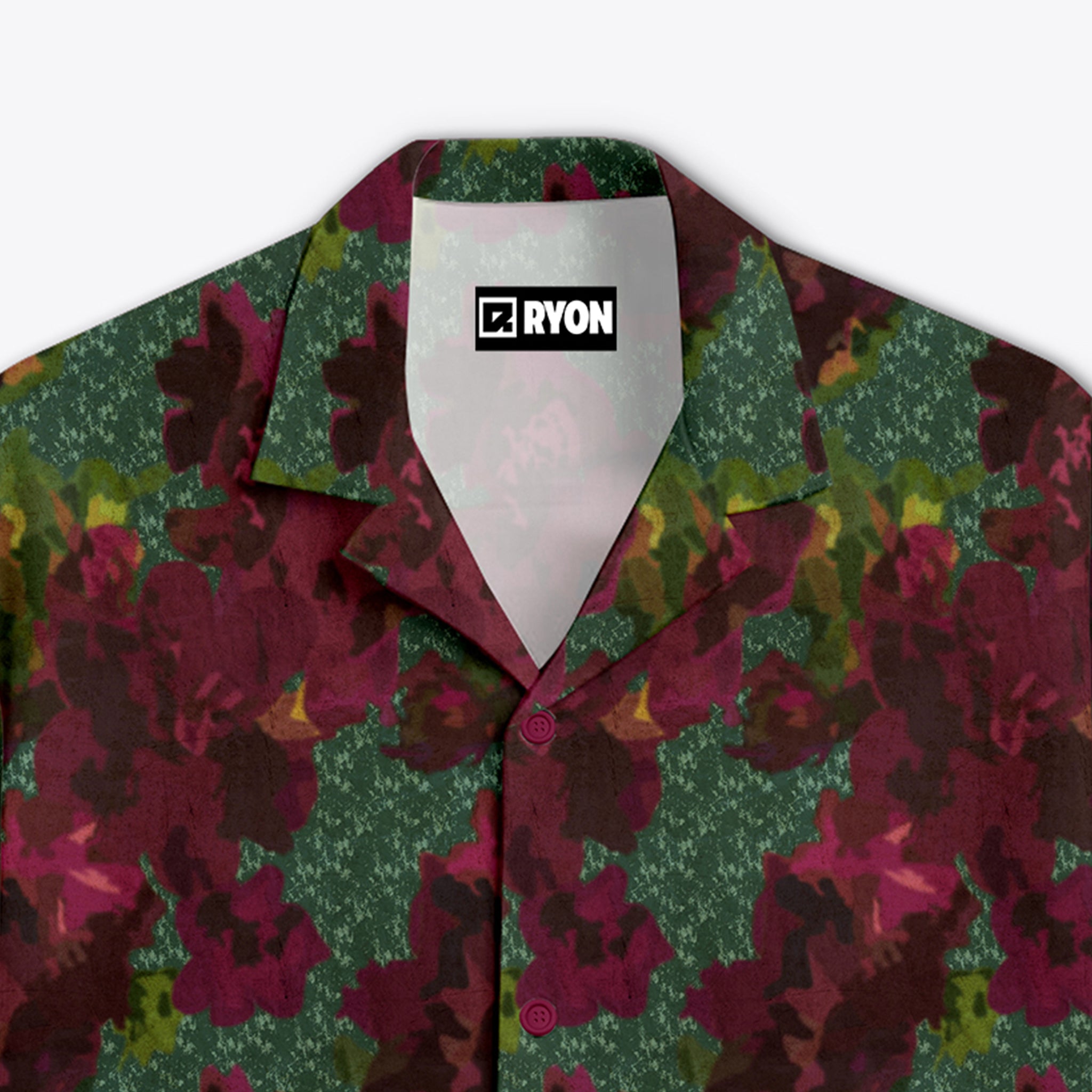 BUY RYON MAROON AND GREEN FLORAL PATTERN PRINT CAMP COLLAR RELAXED-FIT RESORT SHIRT | RYON