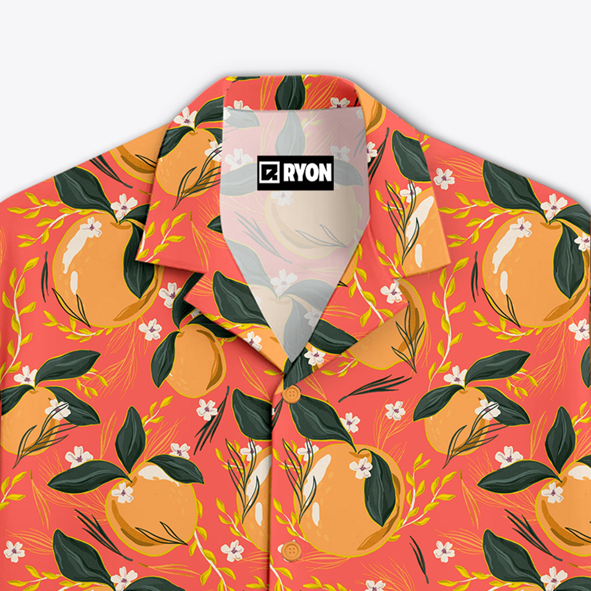 BUY RYON ORANGE FRUIT PATTERN DESING SHIRT WITH CAMP COLLAR AND DROP SHOULDER SLEEVES | RYON