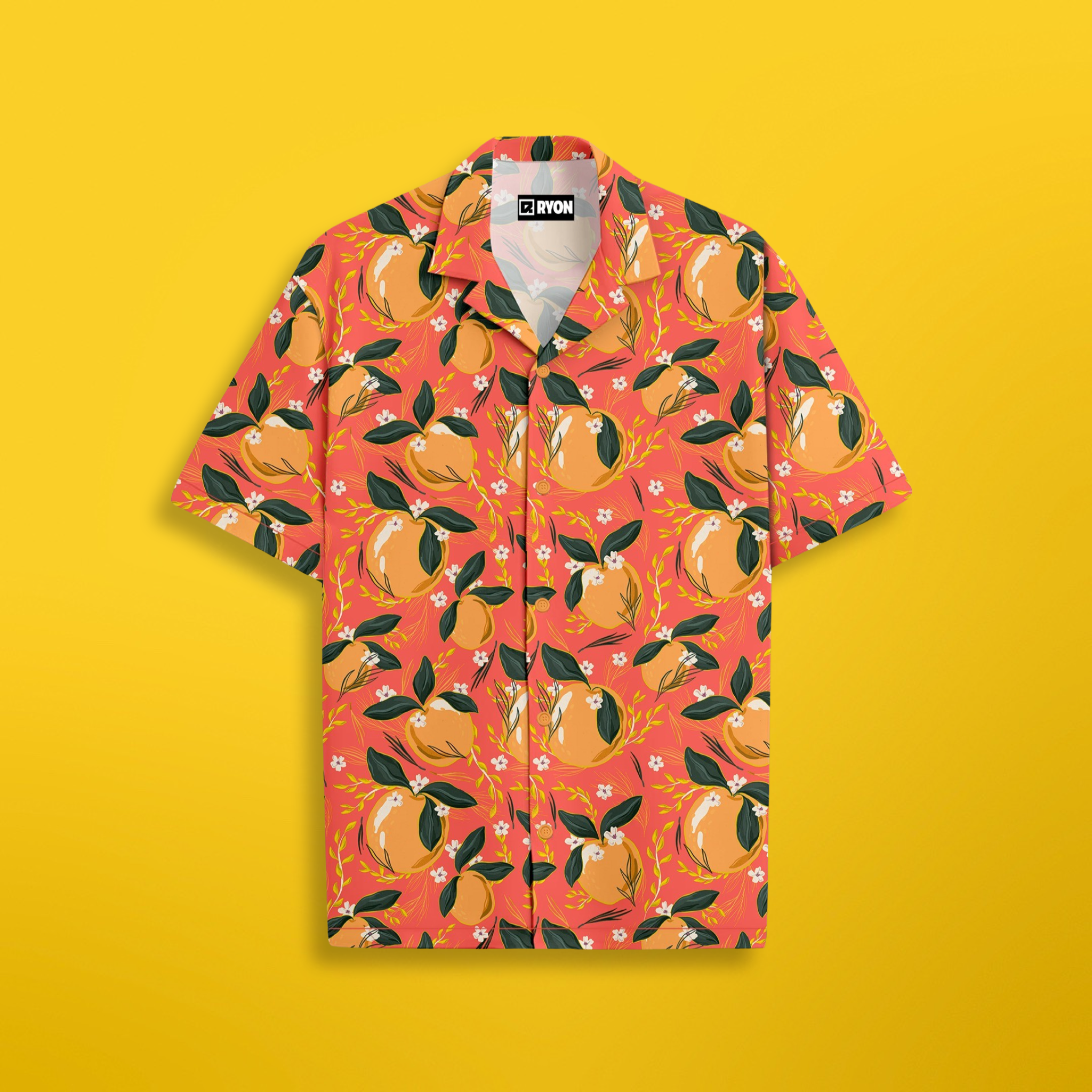 RYON ORANGE FRUIT PATTERN DESING SHIRT WITH CAMP COLLAR AND DROP SHOULDER SLEEVES