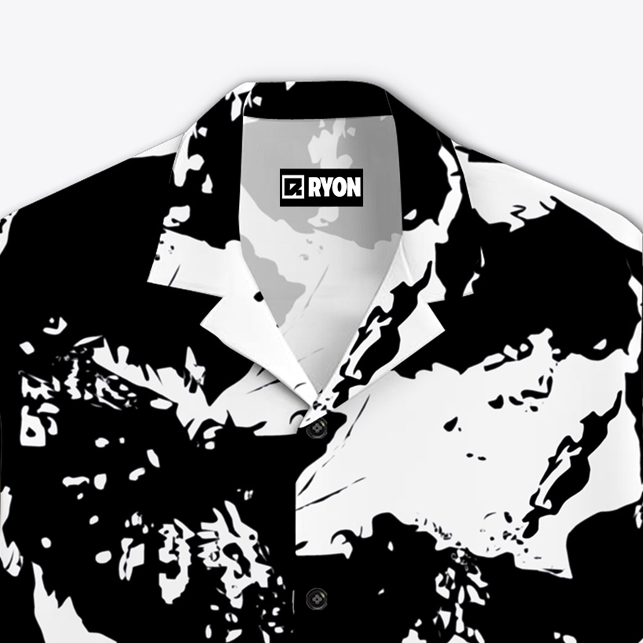 BUY RYON BLACK AND WHITE TIE DYE PRINT CAMP COLLAR RELAXED-FIT RESORT SHIRT | RYON