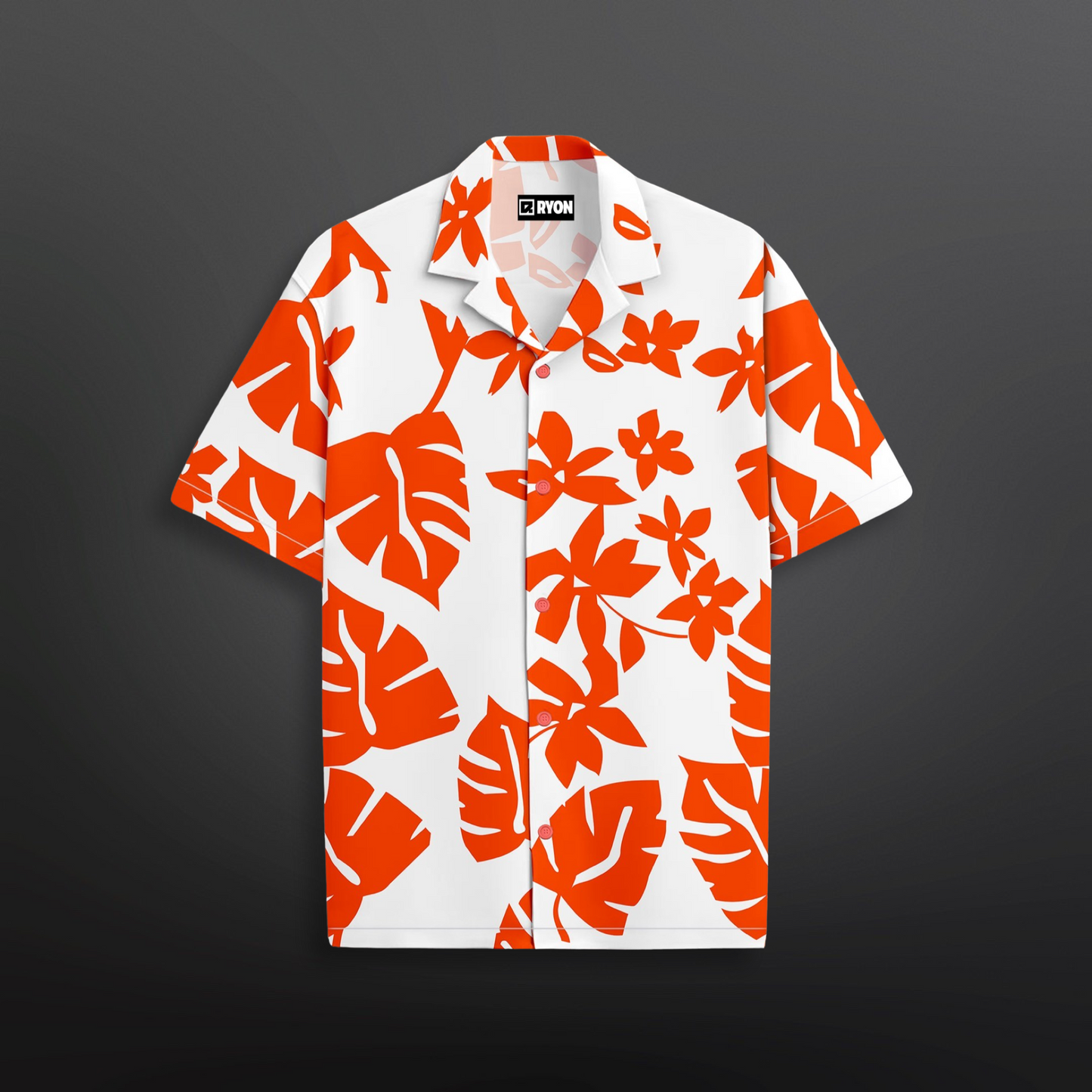 ORANGE FLORAL WITH WHITE COMBINATION CAMP COLLAR BEACH SHIRT