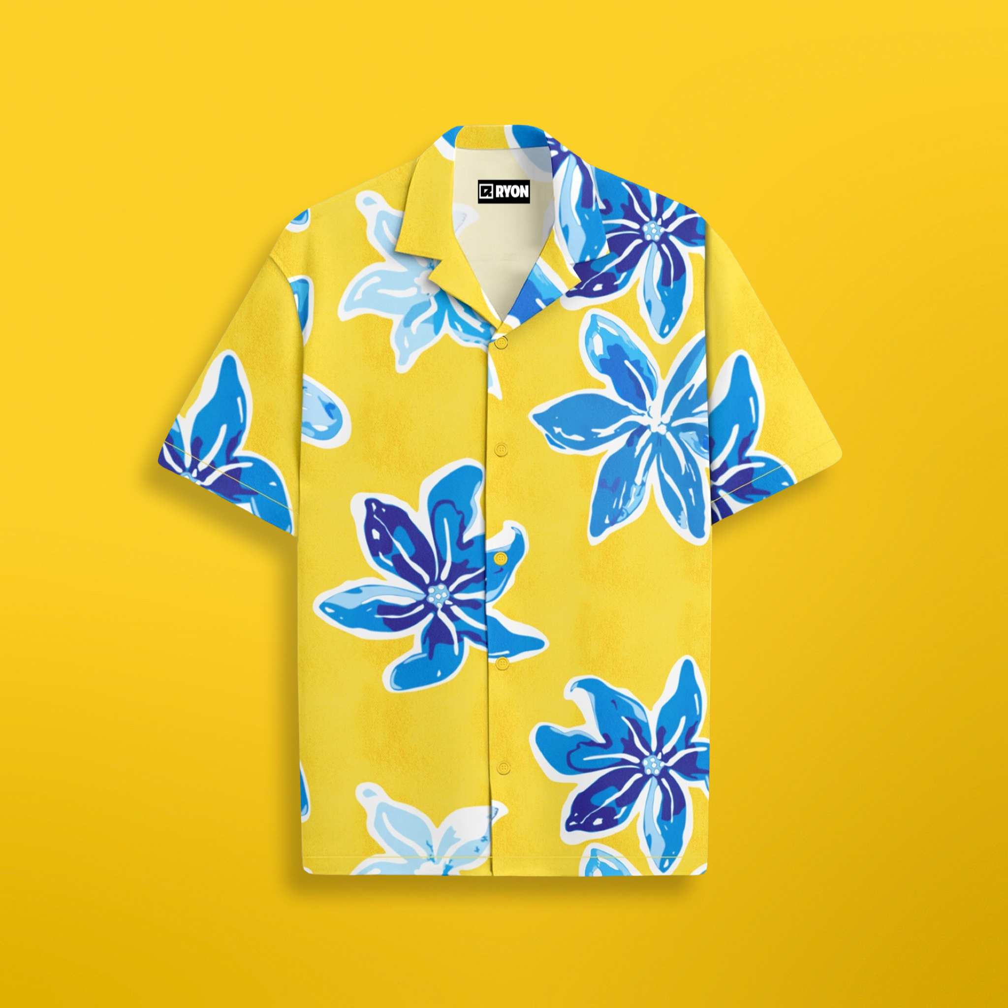 RYON BIG FLORAL YELLOW HAWAII SHIRT WITH CAMP COLLAR AND DROP SHOULDERS