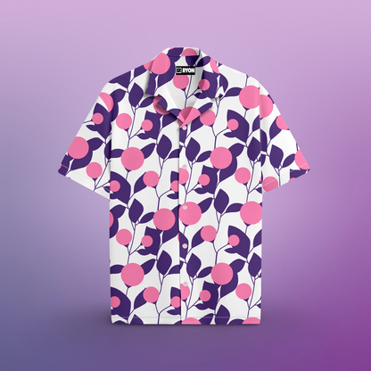 PINK PURPLE FLORAL PATTERN PRINT CAMP COLLAR RELAXED-FIT RESORT SHIRT
