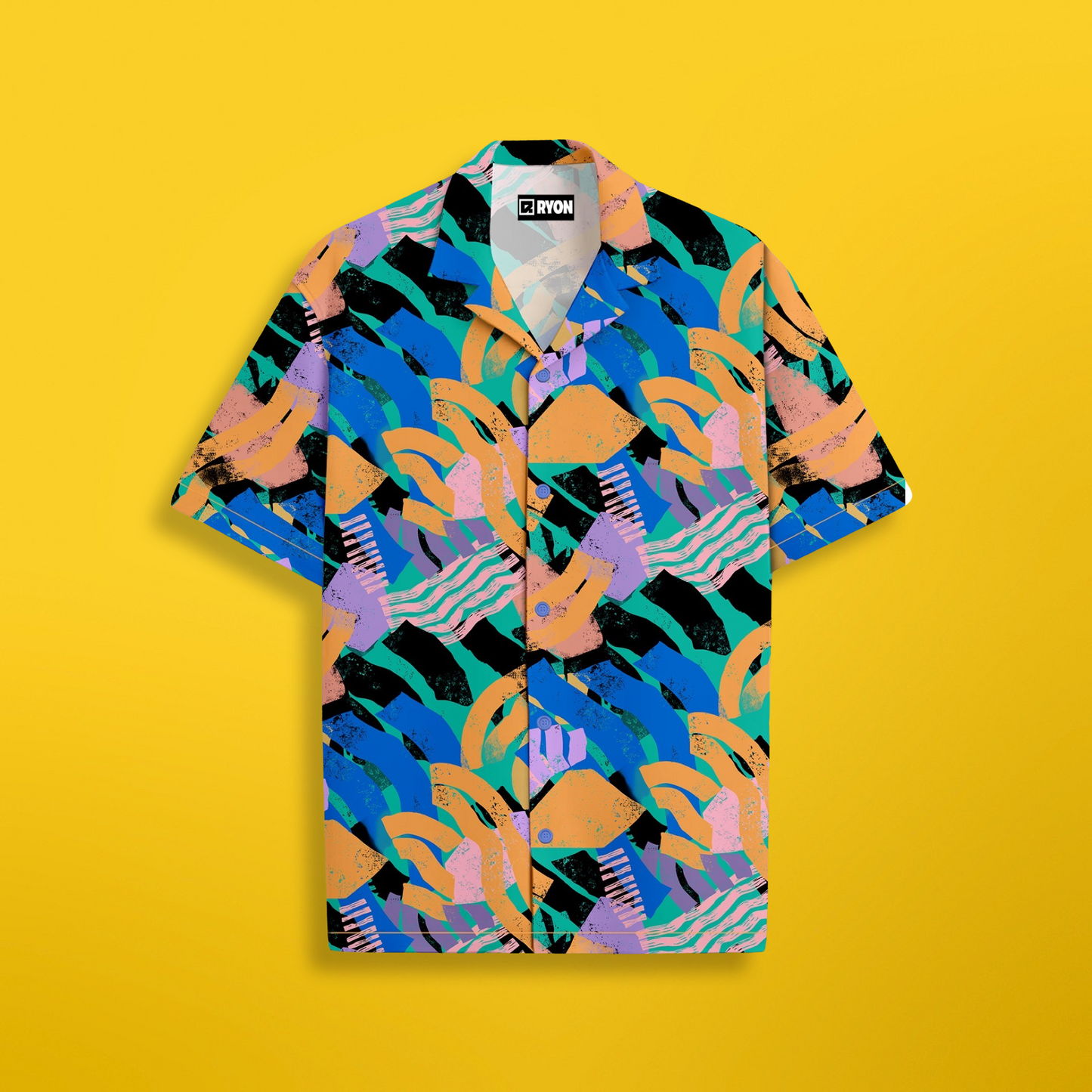 MULTI COLOUR UNIQUE PATTERN PRINT CAMP COLLAR RELAXED-FIT RESORT SHIRT