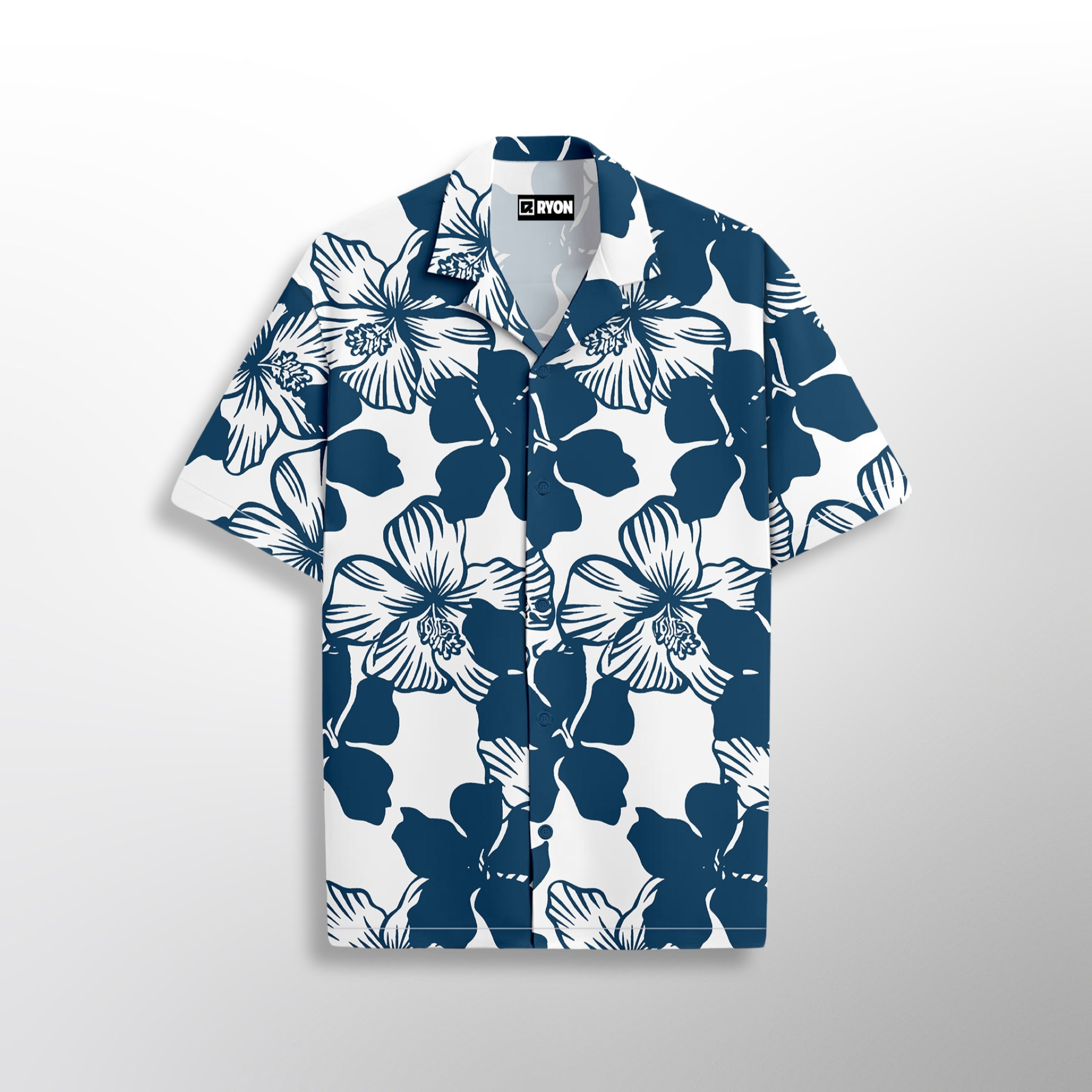 RYON BLUE FLORAL PATTERN WITH CAMP COLLAR RELAXED FIT DROP SHOULDER SHIRT