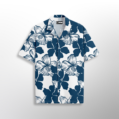 BLUE FLORAL PATTERN WITH CAMP COLLAR RELAXED FIT DROP SHOULDER SHIRT