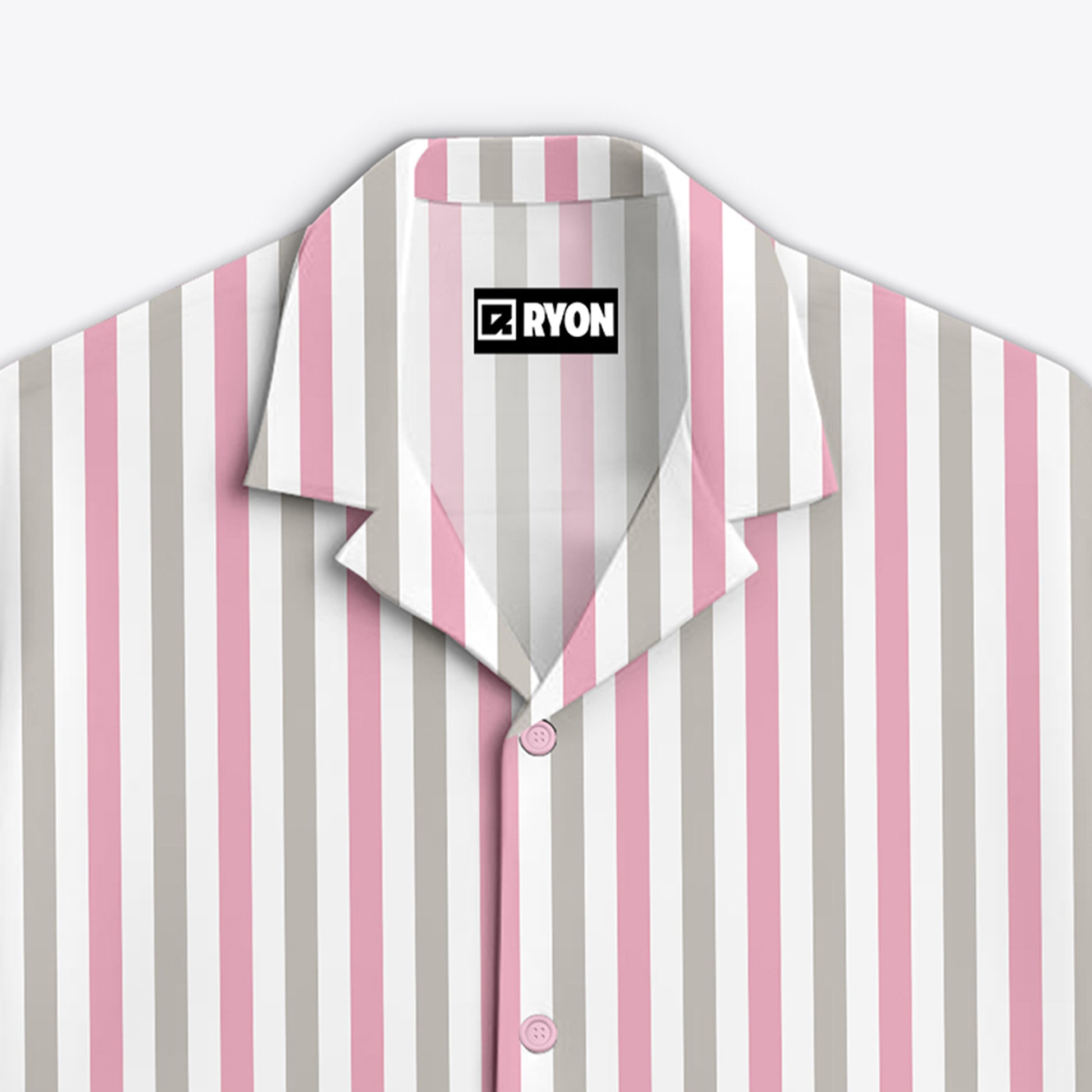BUY PINK & GREY STRIPS PATTERN PRINT CAMP COLLAR RELAXED-FIT RESORT SHIRT