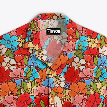 BUY RED MULTI FLORAL PATTERN PRINT CAMP COLLAR RELAXED-FIT RESORT SHIRT