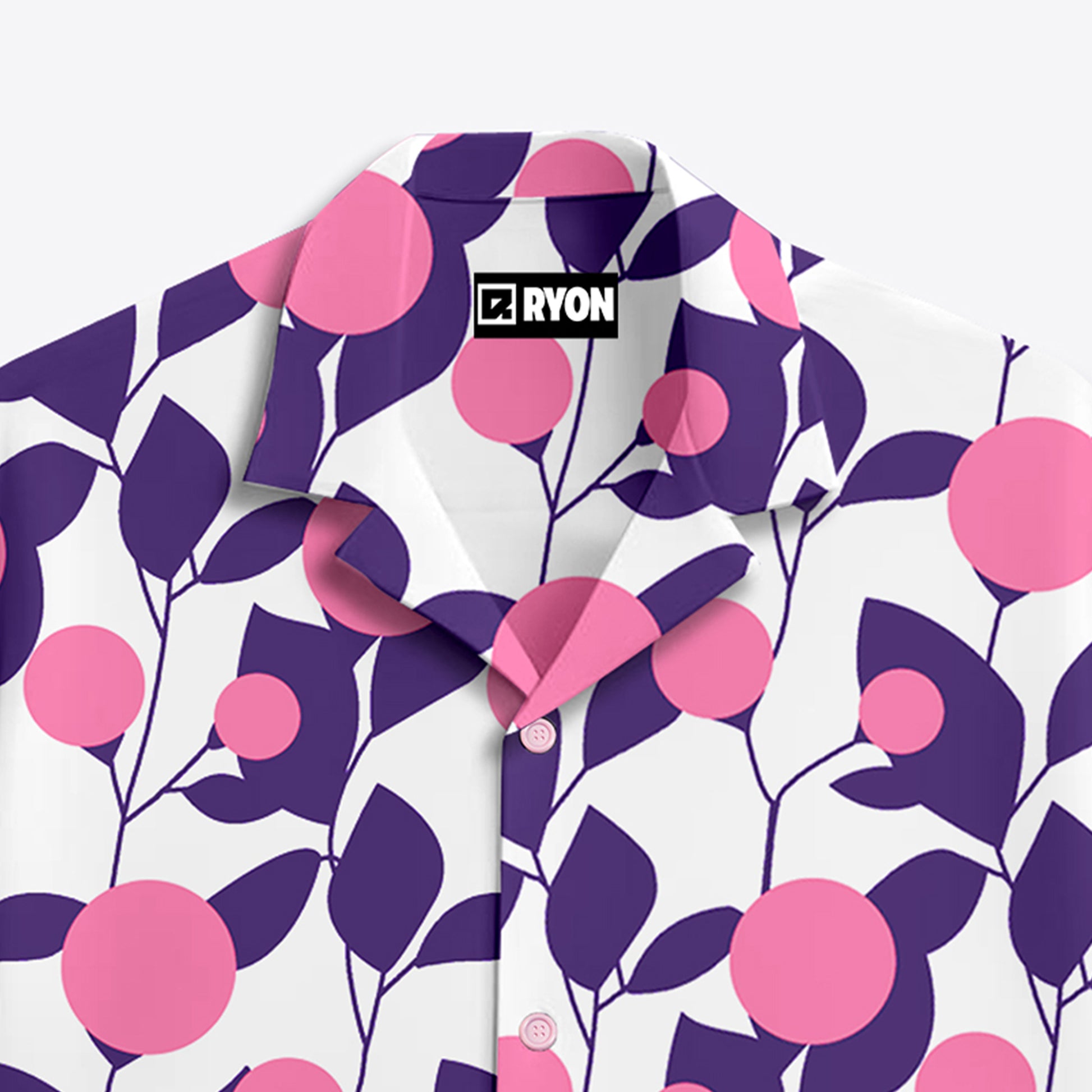 BUY PINK PURPLE FLORAL PATTERN PRINT CAMP COLLAR RELAX-FIT RESORT SHIRT