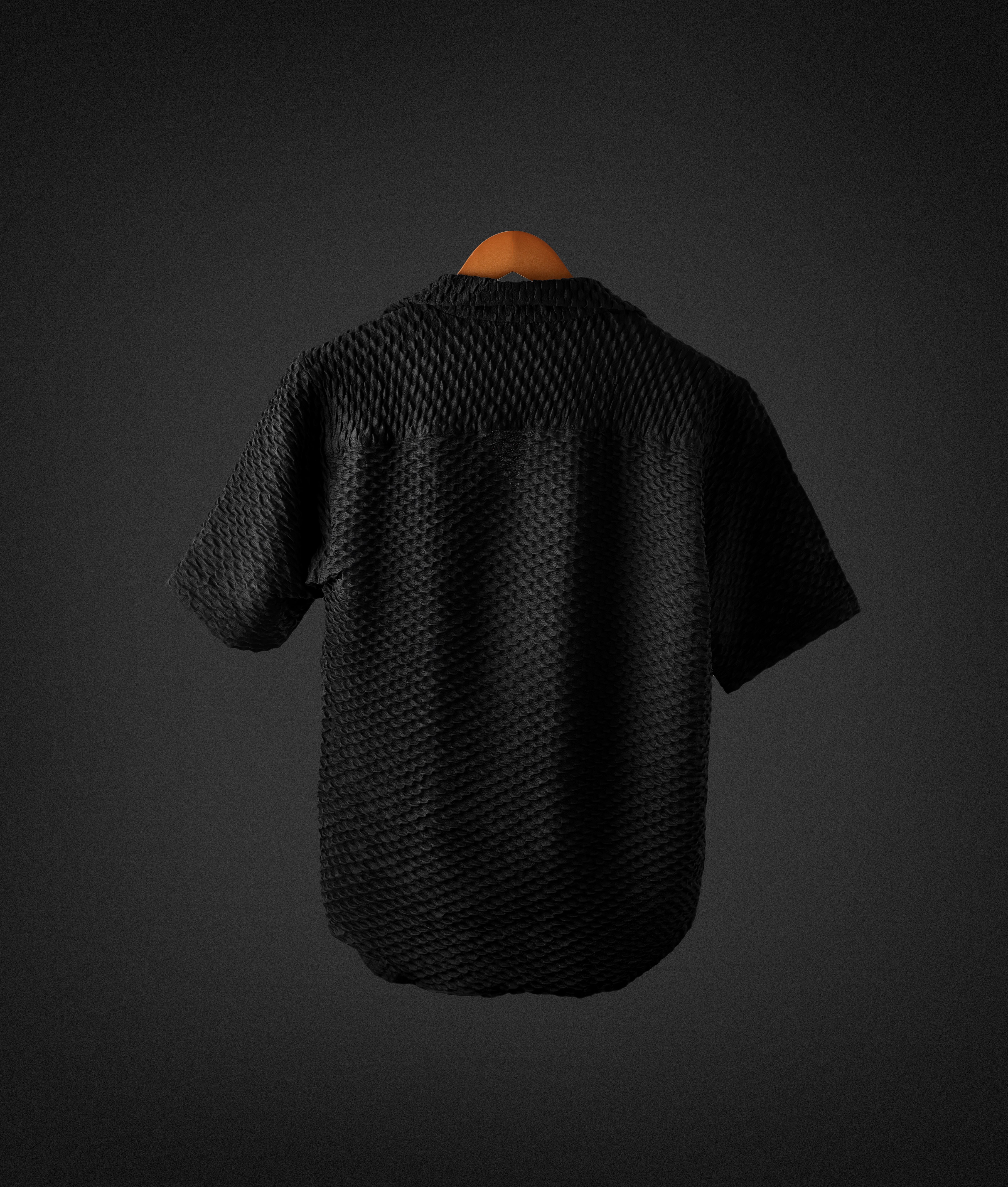 RYON POPCORN BLACK HALF SLEEVE CAMP COLLAR SHIRT