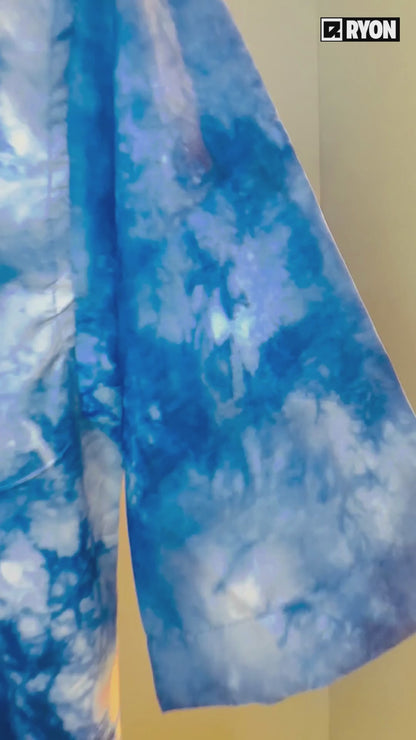 BLUE TIE DYE PRINT CAMP COLLAR RELAXED-FIT RESORT SHIRT
