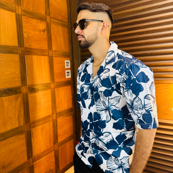RYON BLUE FLORAL PATTERN WITH CAMP COLLAR RELAXED FIT DROP SHOULDER SHIRT