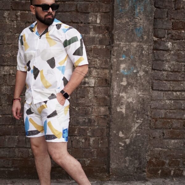RYON MULTI COLOUR RANDOM PATTERN CAMP COLLAR DROP SHOULDER RESORT SHIRT CO ORD
