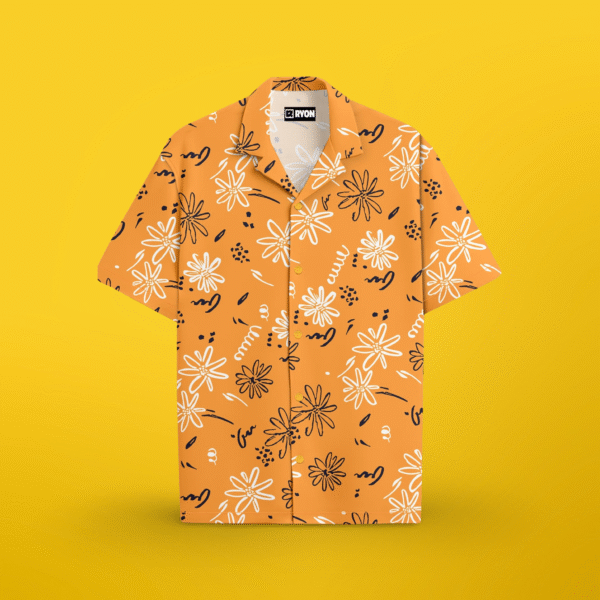 RYON MUSTARD YELLOW FLORAL PRINTED CAMP COLLAR DROP SHOULDER RESORT SHIRT