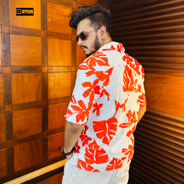 RYON ORANGE FLORAL WITH WHITE COMBINATION CAMP COLLAR BEACH SHIRT