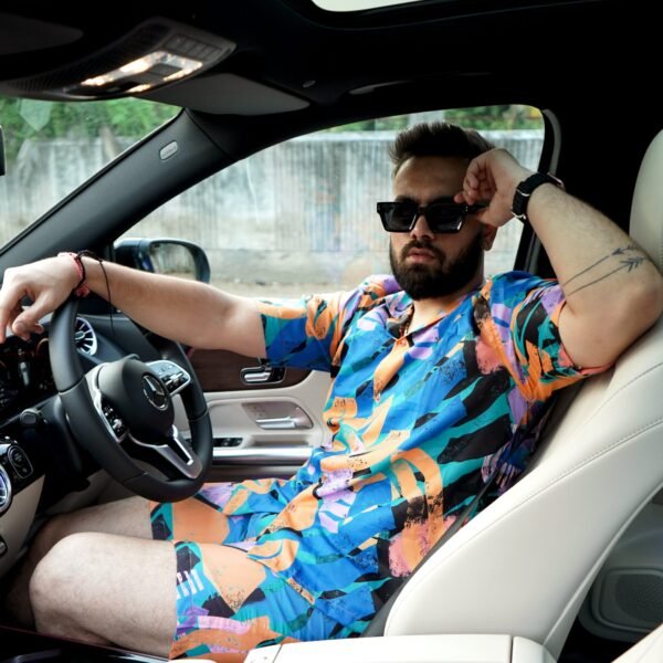 RYON MULTI COLOUR UNIQUE PATTERN PRINT CAMP COLLAR RELAXED-FIT RESORT SHIRT CO ORD SET