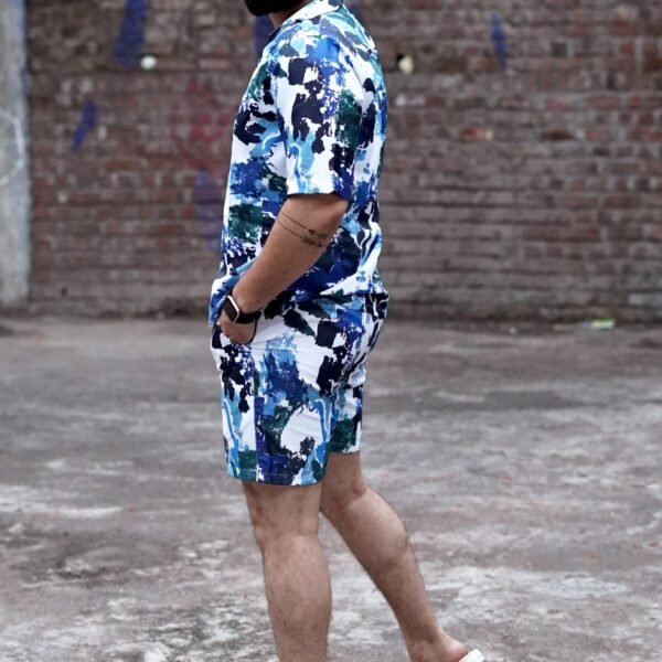 RYON BLUE GREEN TIE DYE PRINT CAMP COLLAR RELAXED-FIT RESORT SHIRT CO ORD SET