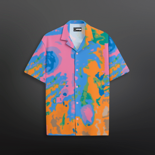RYON UNIQUE MULTI COLOUR TIE DYE PRINT CAMP COLLAR RELAXED-FIT RESORT SHIRT