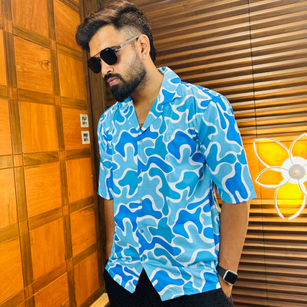 RYON BLUE MARBLE PATTERN DESING WITH CAMP COLLAR RESORT SHIRT