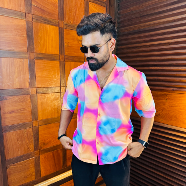 RYON MULTI COLOUR TIE DYE PRINT CAMP COLLAR RELAXED-FIT RESORT SHIRT