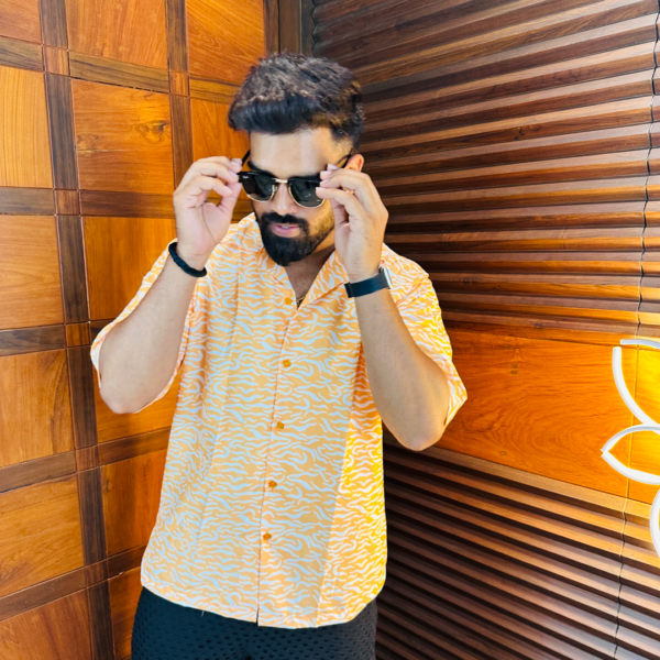 RYON MUSTURED YELLOW ZIBRA PATTERN DESING WITH LONG SLEEVES AND CAMP COLLART SHIRT