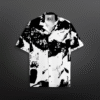 RYON BLACK AND WHITE TIE DYE PRINT CAMP COLLAR RELAXED-FIT RESORT SHIRT