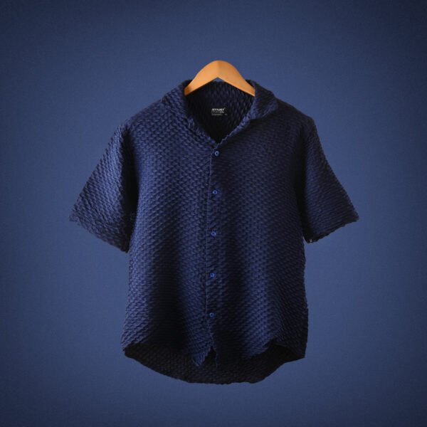 RYON POPCORN MID BLUE HALF SLEEVE CAMP COLLAR SHIRT