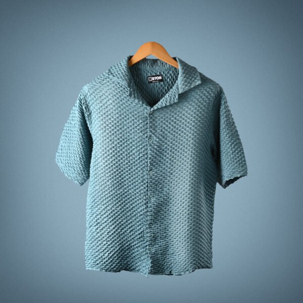 RYON POPCORN SEAGREEN HALF SLEEVE CAMP COLLAR SHIRT