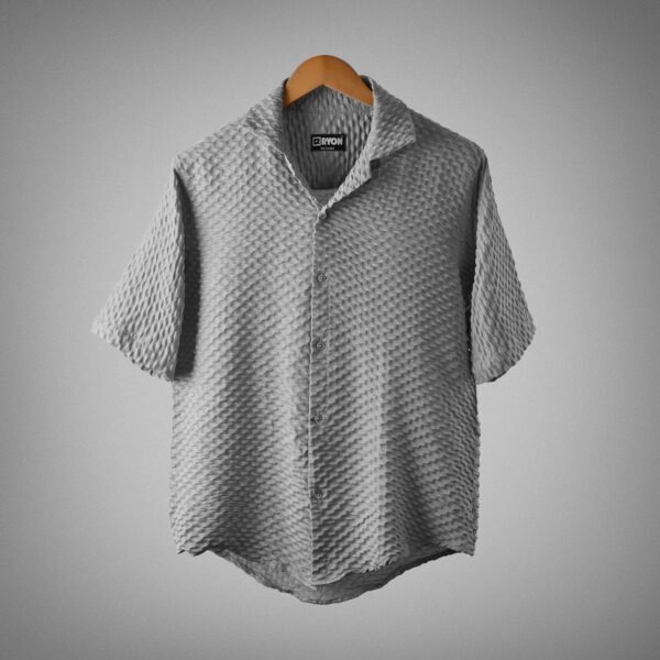 RYON POPCORN GREY HALF SLEEVE CAMP COLLAR SHIRT
