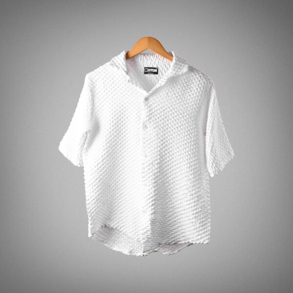 RYON POPCORN WHITE HALF SLEEVE CAMP COLLAR SHIRT